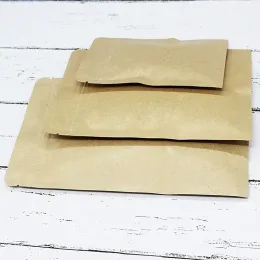 100pcs الأزياء Kraft Brown Flat Bottom Packaging Bags Flugy Food Torage Packing zip Lock Bagous anti-moisture bag bage foil