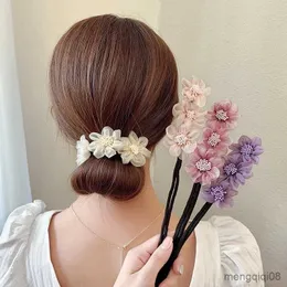 Other New Women Elegant Chiffon Flowers Bun Hairstyles Making Long Tools Sweet Headband Hairbands Fashion Hair Accessories