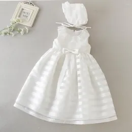Sukienki dla dziewczynek Born Chrzest sukienka dla dziewczynki białe pierwsze przyjęcie urodzinowe noś marszczące koronkowe czapkę maluch chrzcing vestidos 3-24m
