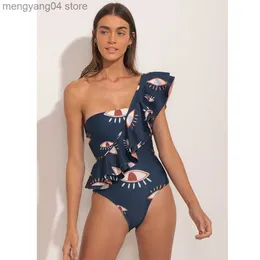 Damskie stroje kąpielowe 2022 One Place Swim strój kąpielowy Wydrukowane jedno ramy kątowe odzież kąpielowa Kobiety Push Up Beach Zużycie Backless Monokini Sexy Swim garnitur T230606