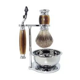 Blades Magyfosia Luxury Safety Razor Shaving Kit for Men Faux Horn Handles Silvertip Badger Brush Soap Bowl and Stand Grooming
