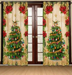 リビングルームの寝室のキッチンの出入り口のためのカーテンクリスマス装飾カーテンとシャワー伝統的なグラフィック印刷されたクリスマスドレープ