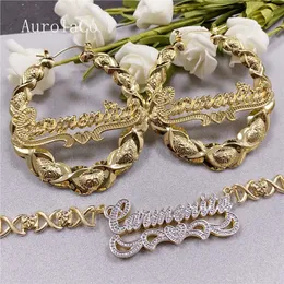 Dangle Chandelier AurolaCo XOXO Custom Name Jewelry Set Fashion Ladies XOXO Earrings Custom Name Earrings Gold Hoops Earrings for Women Gifts 230605