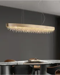 Ljuskronor lyx modern kristall ljuskrona för matsal oval design hängande cristal lampa borstat guld kök ö ledande ljus fixtur