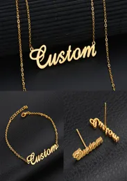Personalized custom 18K Gold Plated Stainless Steel Script Name necklace Charm Nameplate Necklace Jewelry gift Chain Choker Neckla4386797