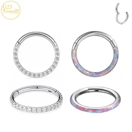 Nose Rings Studs F136 Septum Piercing Nose Ring 8-10mm Opal Hinged Segment Clicker Ear Cartilage Earrings Helix Lip Piercing Body Jewelr 230605