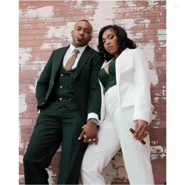 Men's Suits Couple Business Green Men White Women Wedding Groom Tuxedo Slim Fit Man Custom Blazer 3 Pieces Jacket Pant Vest