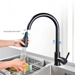 Household Black Pull Out Kitchen Faucet Silver Single Handle Nickel Tap Swivel Sprayer Water Mixer1788