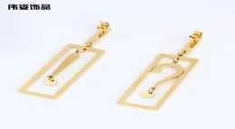 Fashion rectangular silver needle exaggerated personality question mark temperament long exclamation point Earrings8303547
