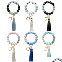 Nyckelringar Sile Love Pärlor Tassel Charm Armband Wrap armband Keychain hänger modesmycken Will och Sandy Drop Delivery DHGE4