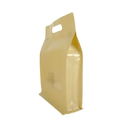 10 pezzi di grandi dimensioni sacchetto in piedi per imballaggio in carta kraft marrone con finestra trasparente e manico per sacchetti di caffè otto buste laterali di tenuta di alta qualità
