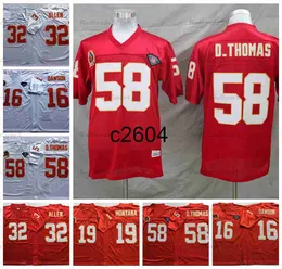 C2604ヴィンテージメンズ75th 58 Derrick Thomas Football Jerseys 16 Len Dawson 19 Joe Montana 32 Marcus Allen Stitched Shirts Red M-Xxxl