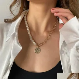 ペンダントネックレス女性のためのIrregar Pearl Choker 2021ヴィンテージ幾何学的ネックレスペンダントゴールドコラーフェムジュエリードロップデリDhwyf