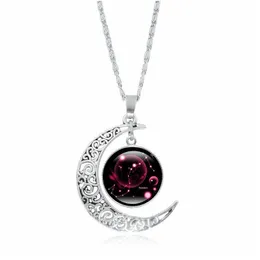 Colares com pingente 12 Constellation Time Gemstone Colar Gifts Astrology Galaxy Sier Crescent Moon Glass Bead Para Mom Present Women Dhb26