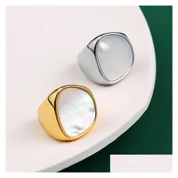 Band Rings Sier Ring For Women Trend Elegant Creative Vintage Geometric White Shell Party Jewelry Birthday Gifts Drop Delivery Dh5Ht
