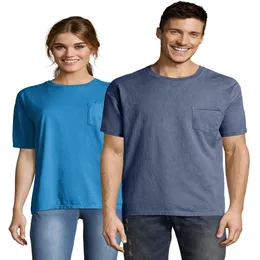 Män s komfortvätt plagg färgade kort ärmficka t-shirt