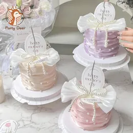 Forniture festive Cake Topper Decorazioni per la festa della mamma felice Fiocco di perle Mamma Ragazza Fiore Cuore Bandiere Compleanno Festa di nozze Cottura Gif rosa fai da te