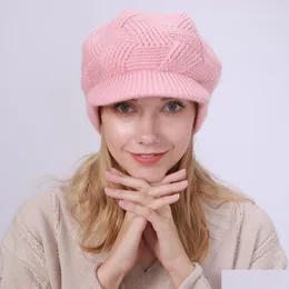 Geizige Krempe Hüte Einfarbige Fleece-gefütterte warme Mütze Strick Winter SKL Cap mit für Frauen Modeaccessoires Will und Sandy Geschenk Drop D Dh3L4