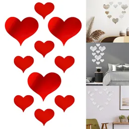 10pcs Love Heart Mirror Wall Naklejki akrylowe 3d Art Wall Kalkoma