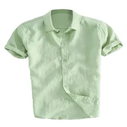 Camisas masculinas Emmababy de linho de algodão de manga curta para o verão Blusas soltas casuais