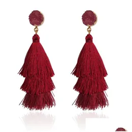 Ciondola il lampadario Bohemian Druzy Layered Nappa Orecchini Stud Dichiarazione Big Drop Ear Rings Per le donne Regalo di gioielli di moda Will e Dhttb