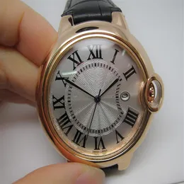 Relógios de pulso masculinos de quartzo em couro marrom com caixa em ouro rosa para masculino 017292i