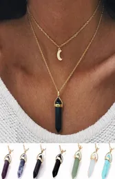 ボヘミア六角形列Quartz Moon Choker Necklace Fashion Natural Stone Bullet Crystal Pendant Necklace for Women Jewelry4250582