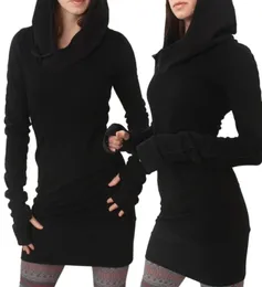 Vestidos 2017 Warm Winter Women Oversized Casual Straight Solid Dress Ladies Long Sleeve Hooded Pockets Mini Dresses Plus Size SX9238285