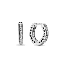 Fine jewelry Authentic 925 Sterling Silver Earrings Fit Pandora Charm Pave Heart Hoop Earrings Fashion Love Earring Engagement DIY250W