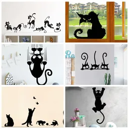 Chat fou attraper souris vinyle autocollant mural pour salon décor Stickers muraux Amimals enfants chambre papier peint autocollants