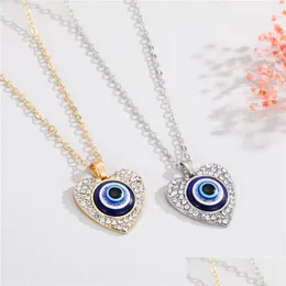 Anhänger Halsketten Mode Choker Anhänger Herzförmige Silber Überzogene Blaue Evil Eye Halskette Emaille Für Frauen Glamour Schmuck Drop Delive DHSMD