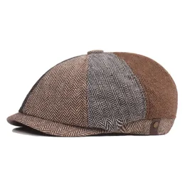 Men Women Retro Cotton Beret Color Matching Herringbone Octagonal Hat Unisex Classic Stripe Painter Cap Casual Newsboy Hat