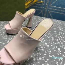 Designer -Women's Slippers with Middle Heel Leather Fashion Sexy Embroidery Summer Thick Heel Sandals 12cm