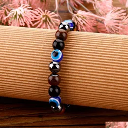 Charm Bracelets Lucky Evil Blue Eye Handmade Elastic Rope Glass Beads And 8Mm Crystal 8 Colors Fine Party Adjustable Jewelry Drop Del Dh5Ft