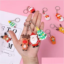 Keychains Lanyards Santa Claus Keychain Men And Women Christmas Gift Pendant Couple Key Ring Ornaments Cartoon Keyring Drop Delive Dhlkq