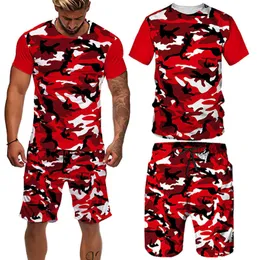Tracksuits New Summer T-shirt Shorts Athletics Super Large Clothing Retro Fashion 3D Printing Camo Sportswear Set Men's P230605