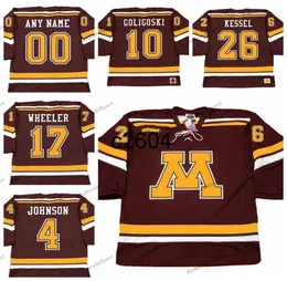 C2604 Mens Vintage Minnesota Gophers 26 Фил Кессел Колледж Хоккейные майки Томас Ванек 10 Алекс Голигоски 9 Кайл Окпосо 5 Ник Ледди 17 Уилер 4 Эрик Джонсон Миттельст