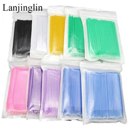 Borstar 100/200 st Micro Borstes Cotton Swab Eyelash Extension Disponibla ögonfransning Lim Rengöring Borstar Applikator Sticks Makeup Tools