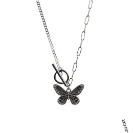 Pendant Necklaces Retro Ancient Sier Butterfly Necklace Ot Buckle Clasp Pendants Chains Women Fashion Jewelry Will And Sandy Gift Dr Dhg34