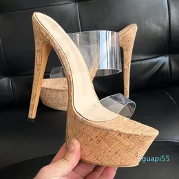 Designer Handmade Women Platform Mules Sandals Slingback Stiletto Heel Round Toe Transparent Casual Shoes Ladies US Plus Size 5-20