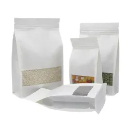 White Stand up Paper Window Packaging Bag Snack Cookie Tea Packaging Frosted Window Bag Gift Bags Pouches Factory wholesale