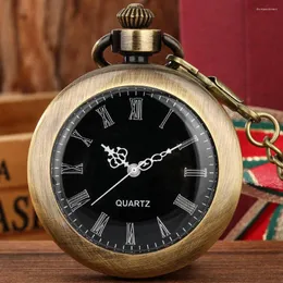 Pocket Watches Vintage Bronze Roman Numerals Open Face Quartz Watch Men Women Antique Pendant Fob Chain Timepiece Old Fashion Clock