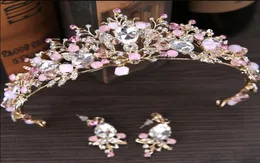 New baroque rhinestone queen wedding crown tiaras pink bridal crystal tiara and earring hair jewelry accessories 23292249986