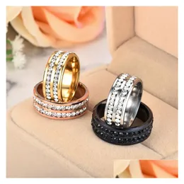 Ringos de cluster duas linhas de linhas de diamante anel de aço inoxidável engajamento do casamento feminino masculino jóias de moda de ouro e sandy grow dell dhnws