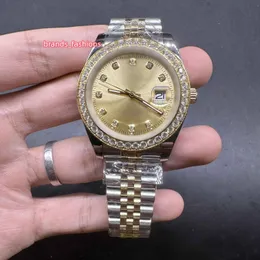 Boutique Herren-Business-Armbanduhr, 2-Ton-Goldgehäuse, Diamant-Lünette, Uhren, Edelstahl, Größe 41 mm, vollautomatische mechanische Armbanduhr
