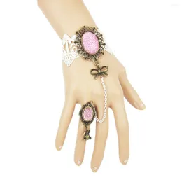 Link Bracelets Fashion Personality Korean Version Bracelet GothicBracelet White Lace Bow With Ring All-in-one Chain Female