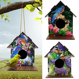 Stitch New Bird House Diamond Målning Mosaic Kit Diy Diamond Embroidery 5D -formad borr Bird's Nest Tree Hanging Picture Festival Gift