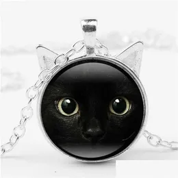 Anhänger Halsketten Schwarz Glas Cabochon Halskette Katze Ohr Rahmen Anhänger Frauen Kinder Modeschmuck 1625 Drop Lieferung Dh4Ql