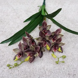 Dekorativa blommor Silk Small Whelan Fake Artificial Orchid with Leaves Wedding Party El Flower Arrangement Home Garden Balcony Decor