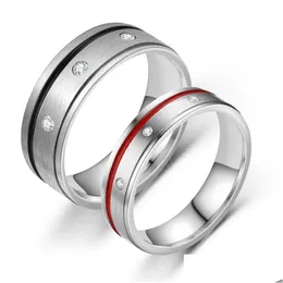 밴드 반지 Balck Balck Red Stainless Steel Diamond Ring Engagement for Women Coupel Mens 패션 보석 선물 080526 드롭 배달 DHVFX